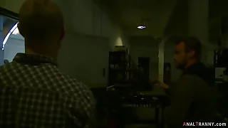 Asian shemale dom anal fucks tied man